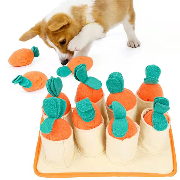 Dog Sniffing Training Toy Snuffle Mat, Carrots Harvest Puppy Slow Feeding Mat, Pet Interactive Puzzle IQ Squeaky Toy, Interesting Pet Activity Stuffed Toy for Stress Release, Natural Foraging Skills