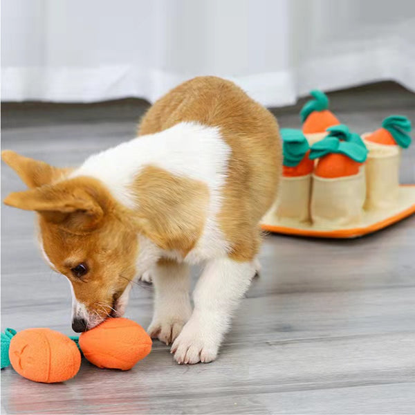 Dog Sniffing Training Toy Snuffle Mat, Carrots Harvest Puppy Slow Feeding Mat, Pet Interactive Puzzle IQ Squeaky Toy, Interesting Pet Activity Stuffed Toy for Stress Release, Natural Foraging Skills