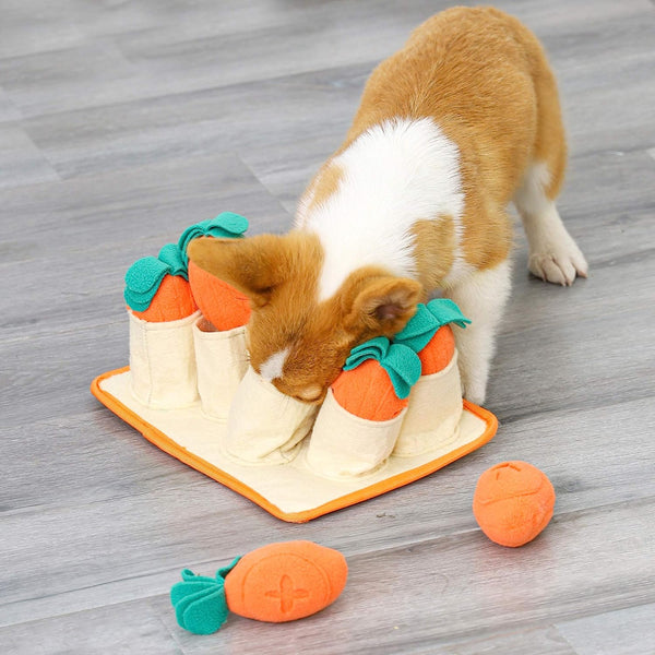 Dog Sniffing Training Toy Snuffle Mat, Carrots Harvest Puppy Slow Feeding Mat, Pet Interactive Puzzle IQ Squeaky Toy, Interesting Pet Activity Stuffed Toy for Stress Release, Natural Foraging Skills