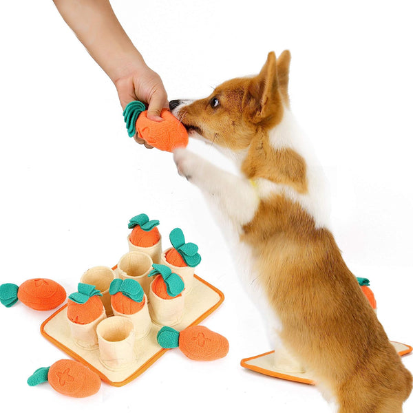 Dog Sniffing Training Toy Snuffle Mat, Carrots Harvest Puppy Slow Feeding Mat, Pet Interactive Puzzle IQ Squeaky Toy, Interesting Pet Activity Stuffed Toy for Stress Release, Natural Foraging Skills