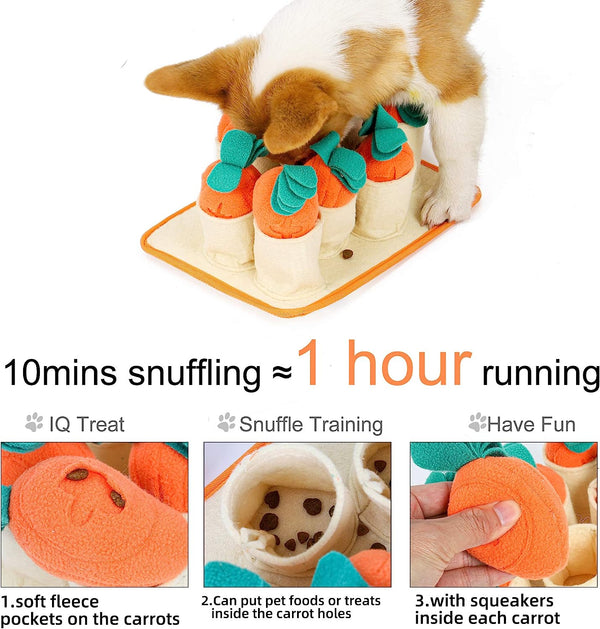 Dog Sniffing Training Toy Snuffle Mat, Carrots Harvest Puppy Slow Feeding Mat, Pet Interactive Puzzle IQ Squeaky Toy, Interesting Pet Activity Stuffed Toy for Stress Release, Natural Foraging Skills