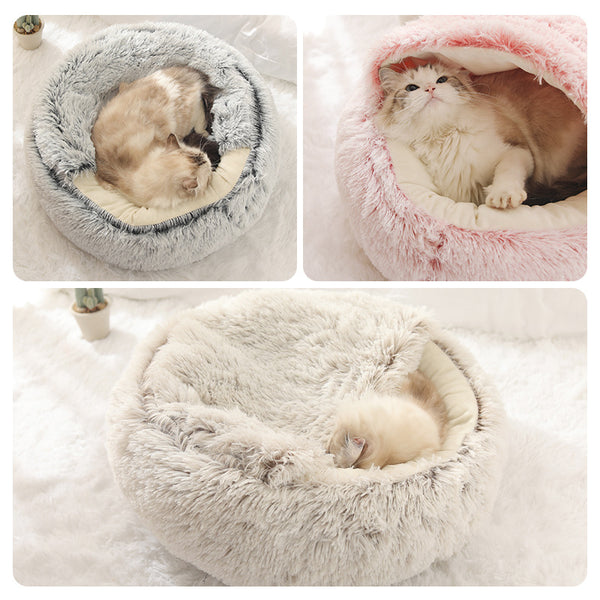 Dog Cat Pet Calming Bed Warm Soft Plush Comfy Sleeping Kennel Cave Washable Mat