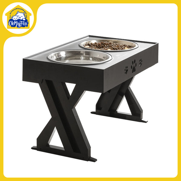 Metal Elevated Pet Feeder Food Water Double Bowls Adjustable Height Raised Stand