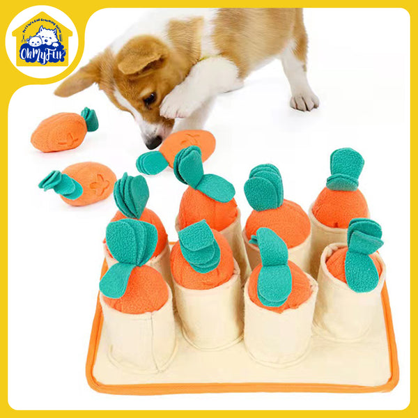 Dog Sniffing Training Toy Snuffle Mat, Carrots Harvest Puppy Slow Feeding Mat, Pet Interactive Puzzle IQ Squeaky Toy, Interesting Pet Activity Stuffed Toy for Stress Release, Natural Foraging Skills