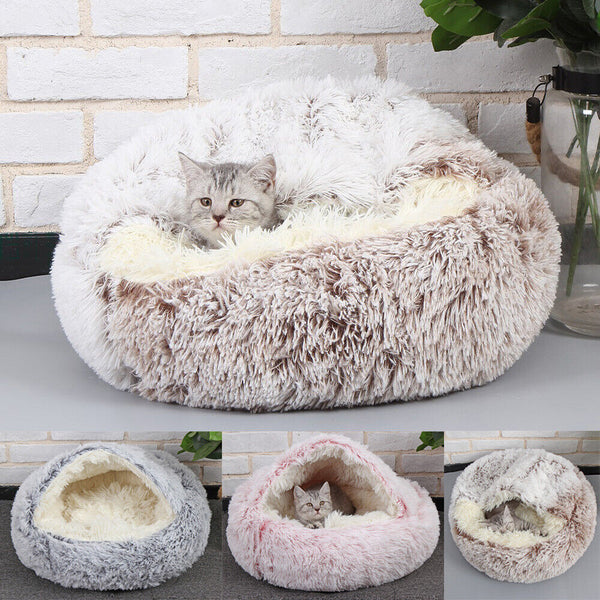 Dog Cat Pet Calming Bed Warm Soft Plush Comfy Sleeping Kennel Cave Washable Mat