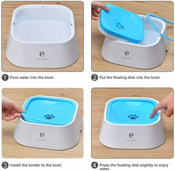 1.5L Pet Dog Cat Water Bowl No Spill Slow Water Feeder Bowl Dust Free Non-Skid