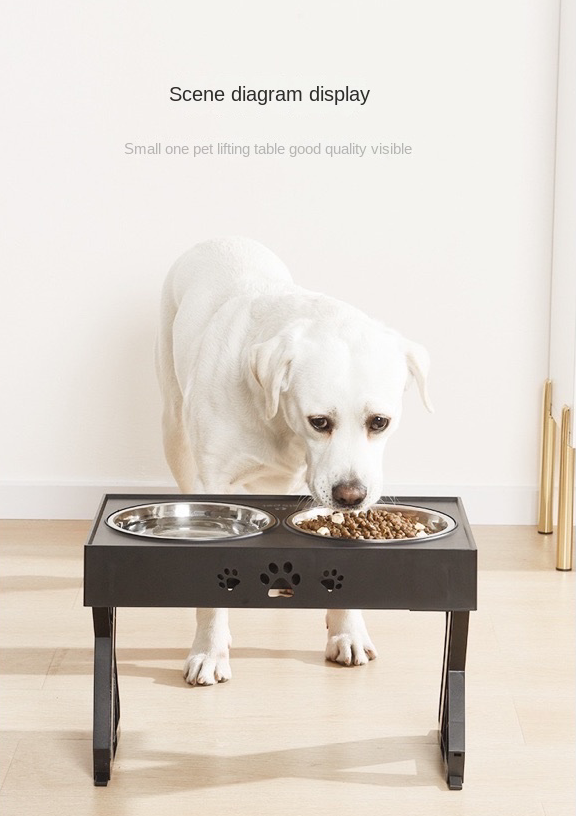 Metal Elevated Pet Feeder Food Water Double Bowls Adjustable Height Raised Stand