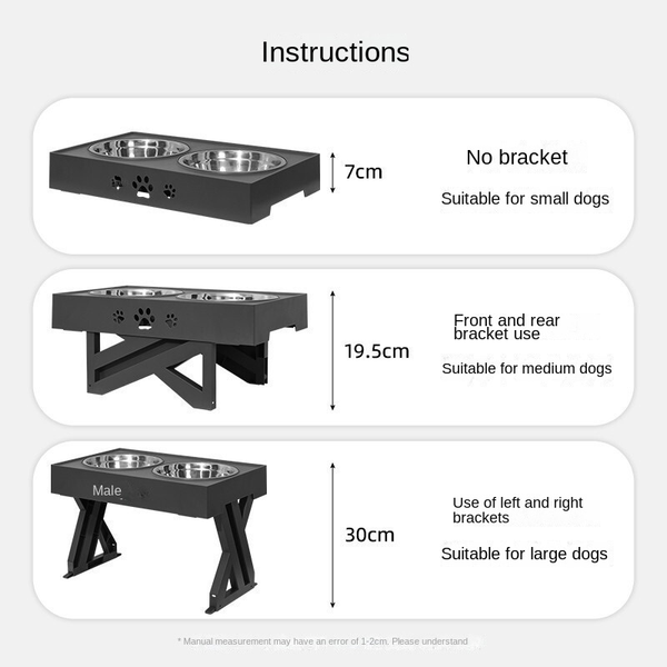 Metal Elevated Pet Feeder Food Water Double Bowls Adjustable Height Raised Stand