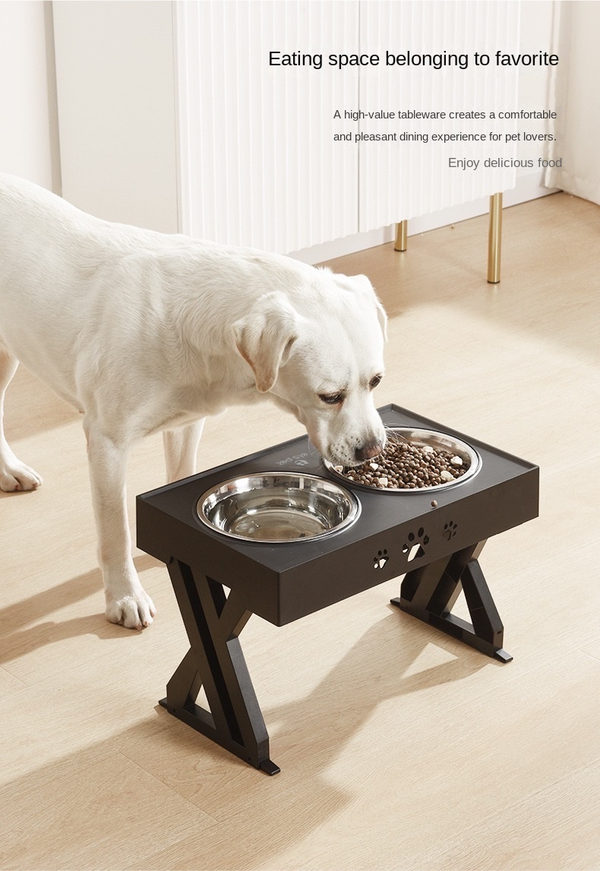 Metal Elevated Pet Feeder Food Water Double Bowls Adjustable Height Raised Stand