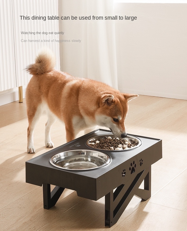 Metal Elevated Pet Feeder Food Water Double Bowls Adjustable Height Raised Stand