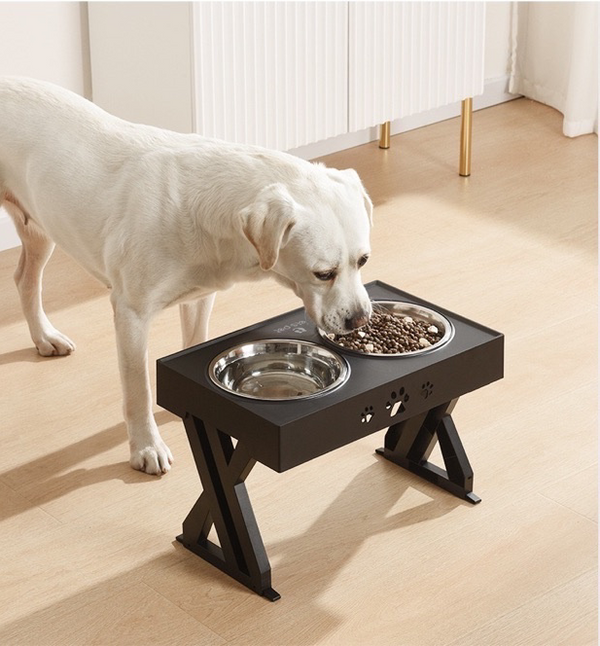 Metal Elevated Pet Feeder Food Water Double Bowls Adjustable Height Raised Stand