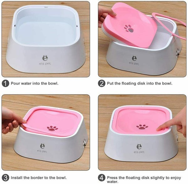 1.5L Pet Dog Cat Water Bowl No Spill Slow Water Feeder Bowl Dust Free Non-Skid